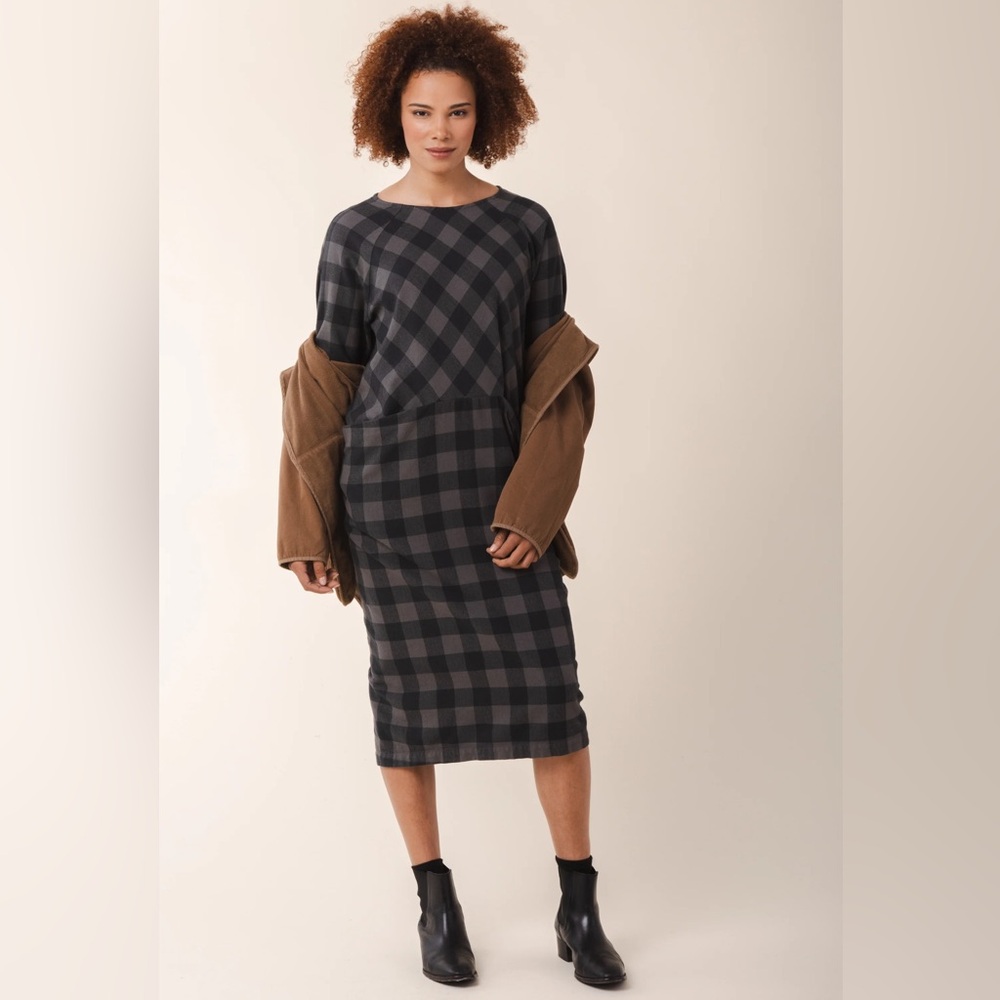 Prairie Underground Long Sleeve Fusion Dress in Graphite Buffalo Plaid - XL